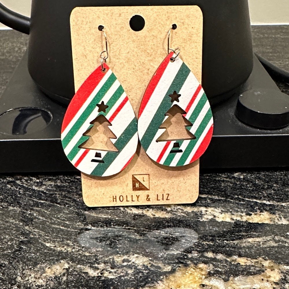 Holiday Tree Earrings - Red, Green, White
